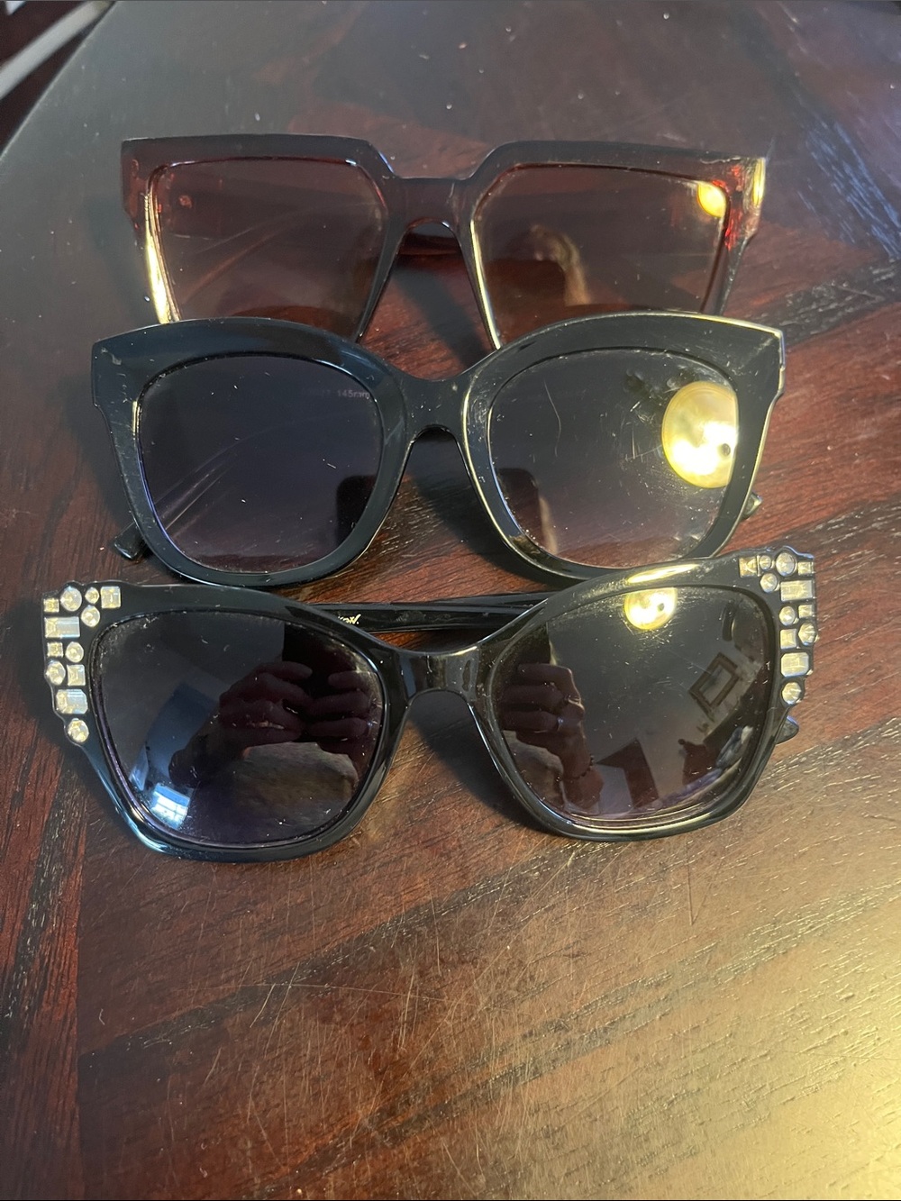 Betsy Johnson Women’s Black Cat-Eye Sunglasses with Rhinestone Accents +